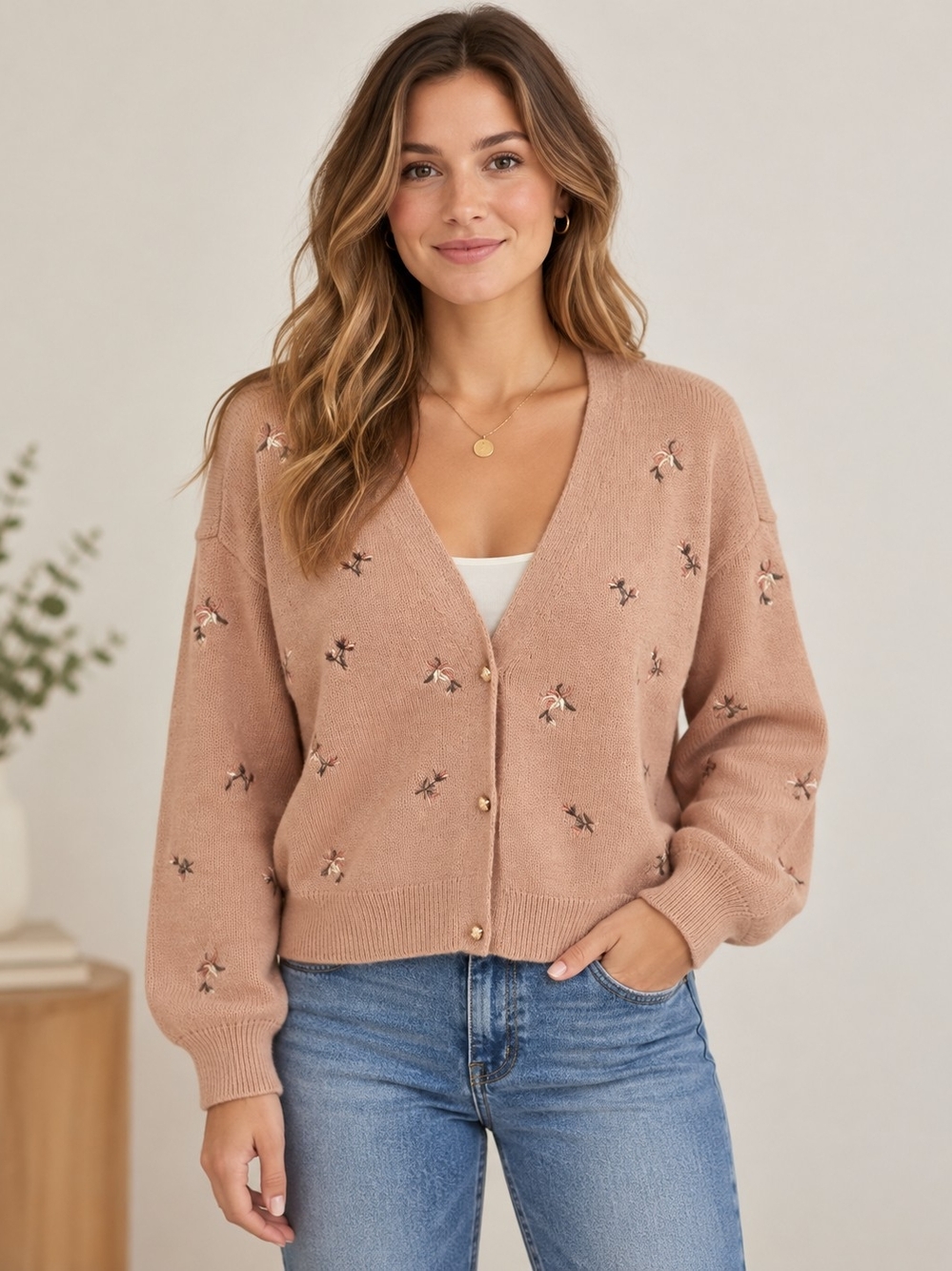 A Love Story Dusty Pink Embroidered Cardigan Sweater XL 14/16
